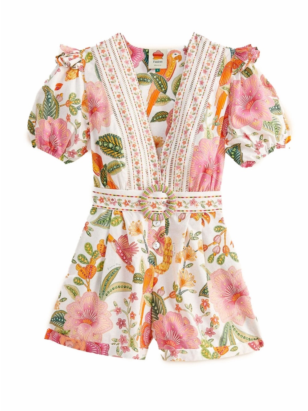 FARM RIO Macaw Bloom Off-White Romper